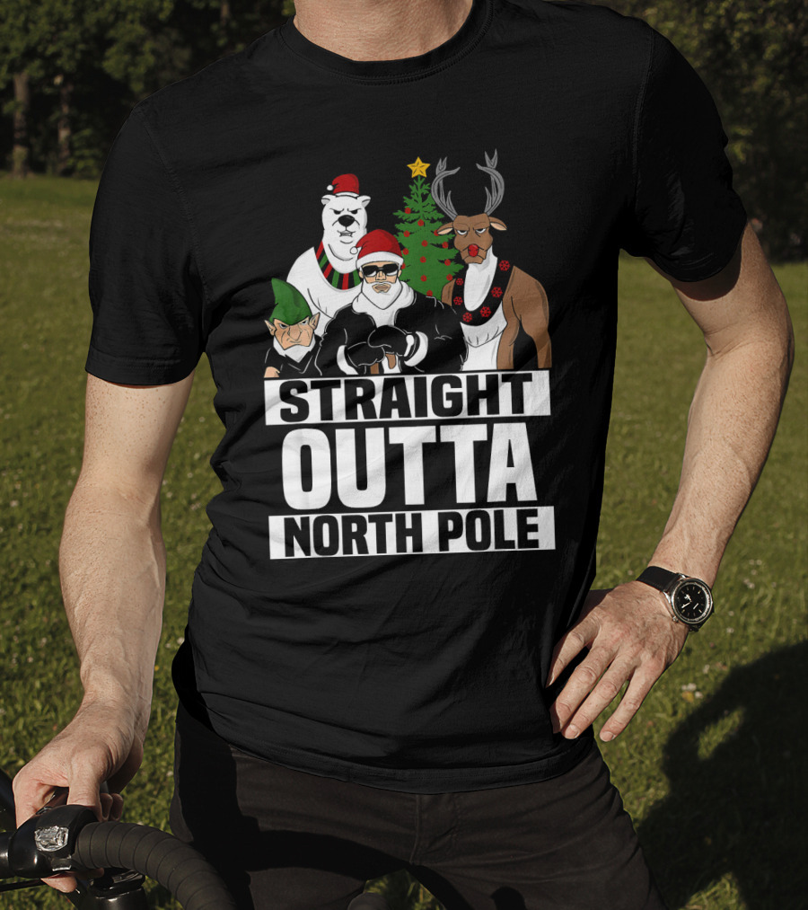Straight Outta North Pole Christmas Characters Polar Bear Elf Reindeer T-Shirt