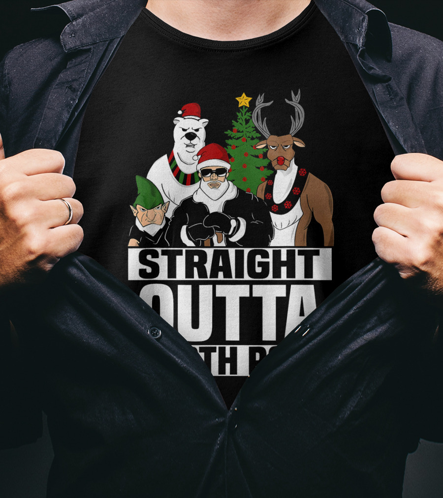 Straight Outta North Pole Christmas Characters Polar Bear Elf Reindeer T-Shirt
