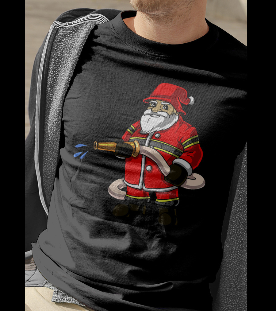 Santa Firefighter With Hose And Water Spray T-Shirt