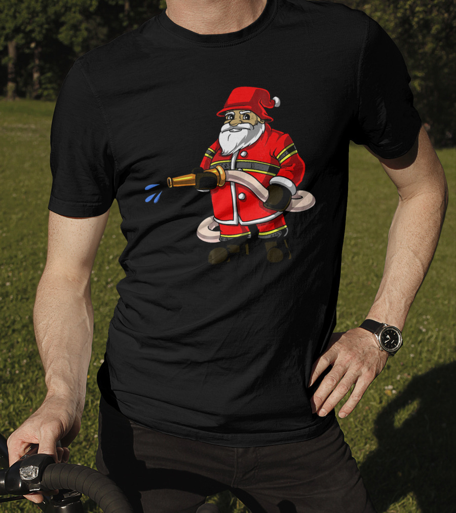 Santa Firefighter With Hose And Water Spray T-Shirt