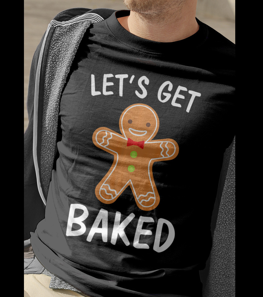 Let's Get Baked Funny Holiday Cookie Christmas Gingerbread Bow Tie T-Shirt