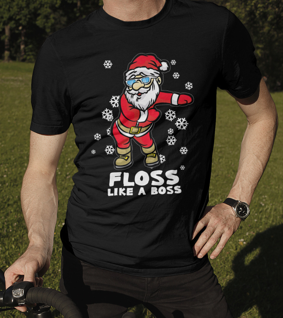 Floss Like A Boss Funny Dancing Santa Christmas Snowflakes T-Shirt