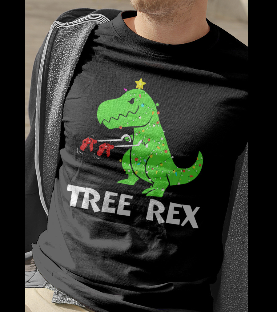 Tree Rex Funny Christmas Dinos Wrapped In Lights T-Shirt