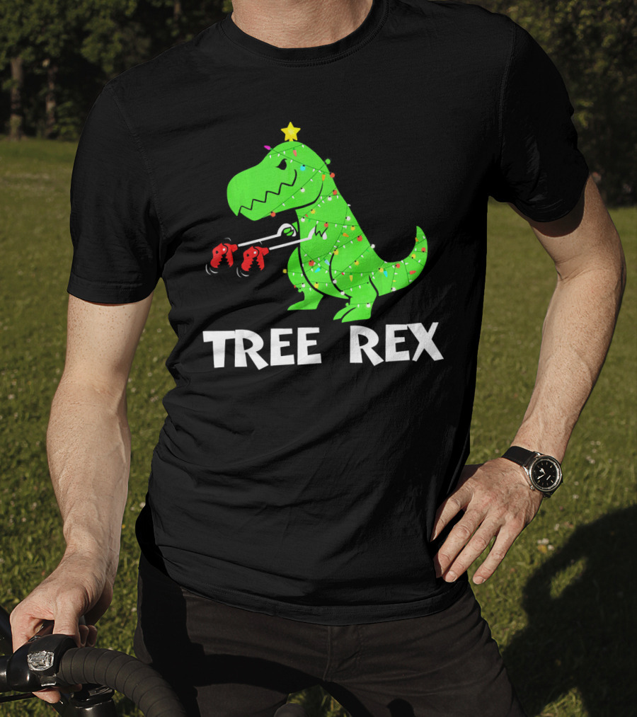 Tree Rex Funny Christmas Dinos Wrapped In Lights T-Shirt