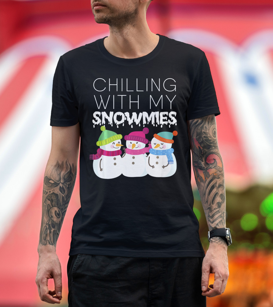 Chilling With My Snowmies Trio Snowmen Winter Fun T-Shirt