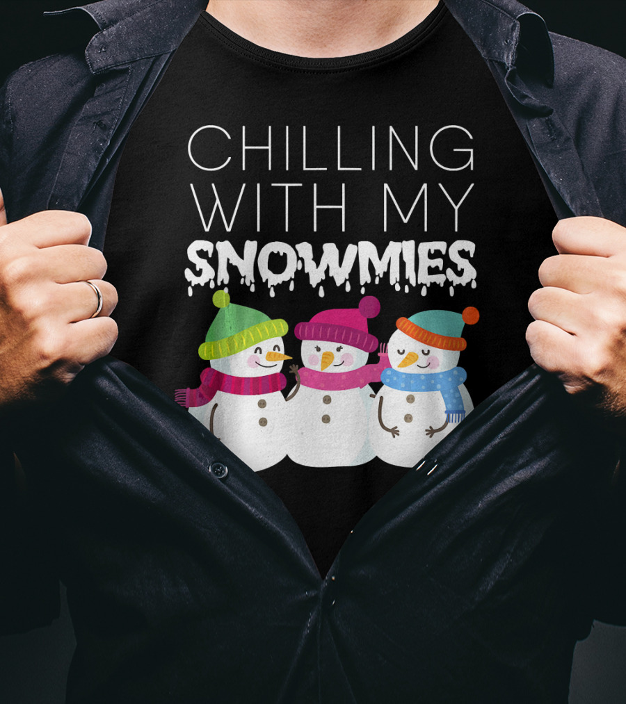 Chilling With My Snowmies Trio Snowmen Winter Fun T-Shirt