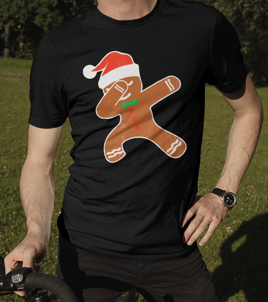 Funny Dabbing Gingerbread With Santa Hat T-Shirt