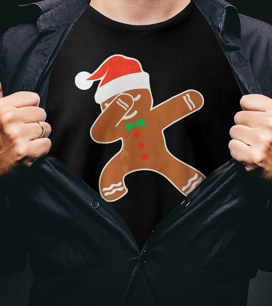 Funny Dabbing Gingerbread With Santa Hat T-Shirt