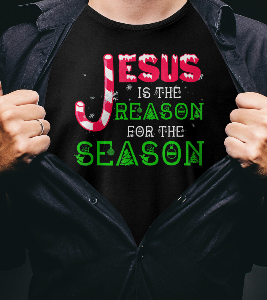 Jesus Is The Reason For The Season Christmas Candy Cane Snowflakes T-Shirt