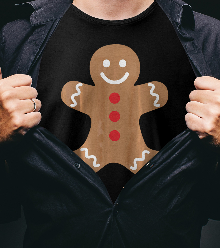 Smiling Gingerbread Man Holiday Cookie Decor T-Shirt