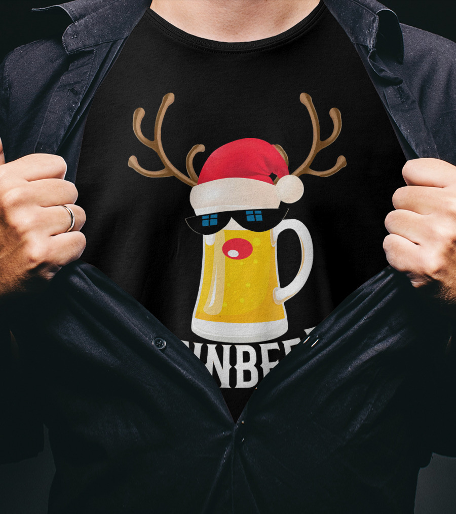 Reindeer Beer Christmas Funny Drinking Reinbeer Santa Hat T-Shirt
