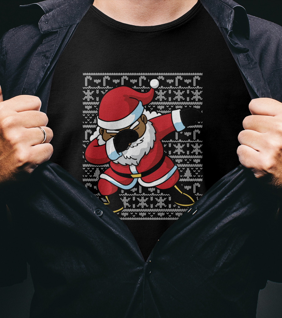 Christmas Black Santa Dabbing Ugly T-Shirt