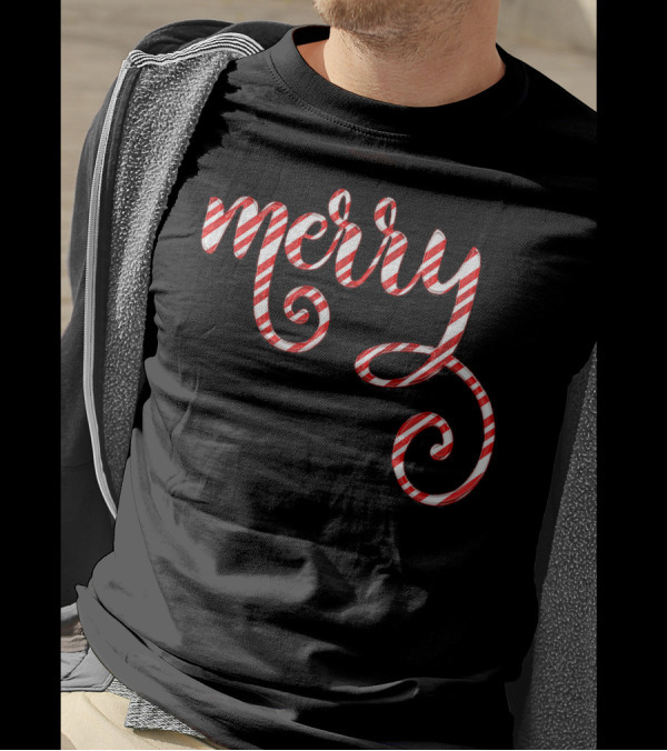 Merry Christmas Script Candy Cane Stripes T-Shirt
