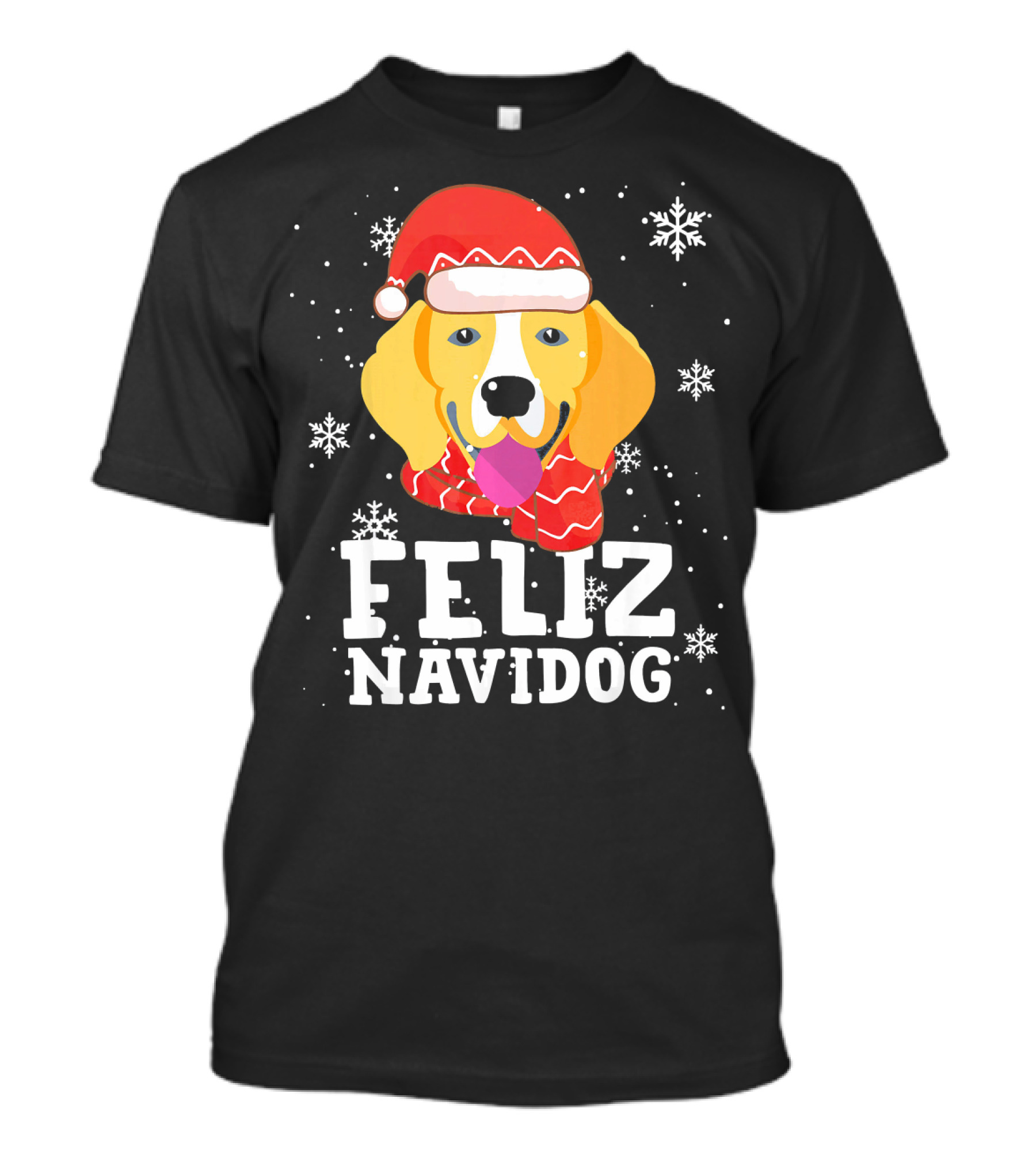 Feliz Navidog Beagle Dog Funny Christmas Snowflakes Santa Hat T-Shirt