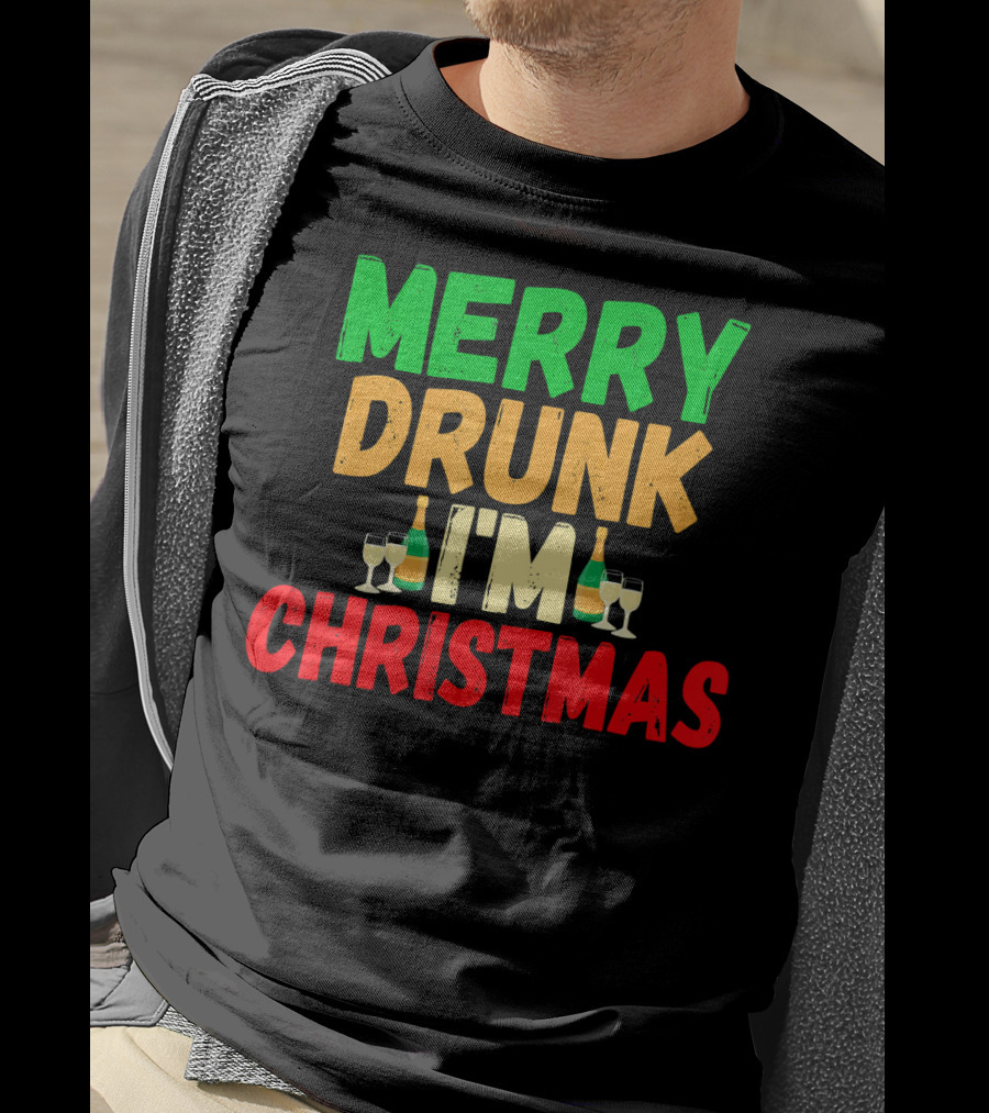 Merry Drunk I'm Christmas Winter Holiday Drinking T-Shirt