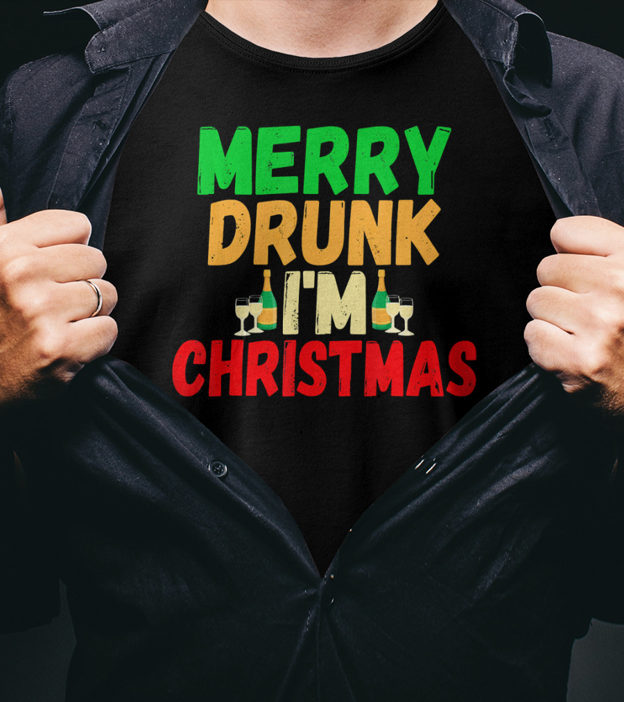 Merry Drunk I'm Christmas Winter Holiday Drinking T-Shirt