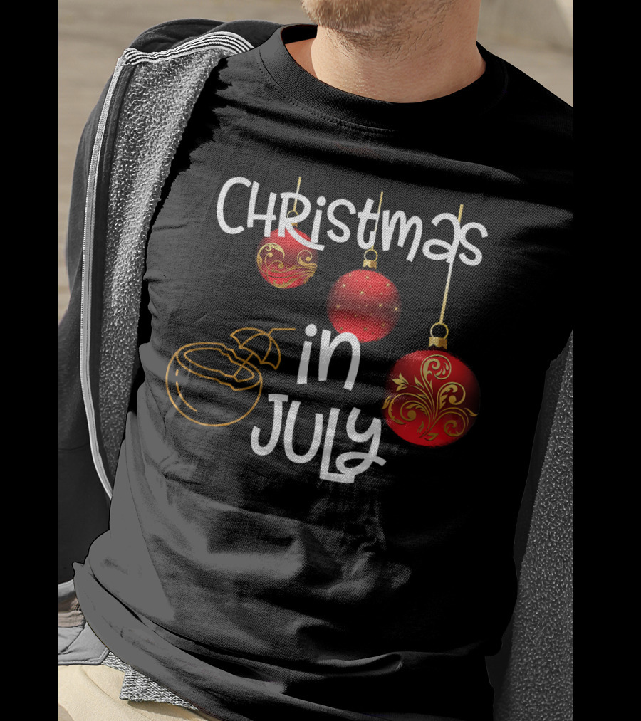 Christmas In July Red Ornaments And Tropical Drink T-Shirt