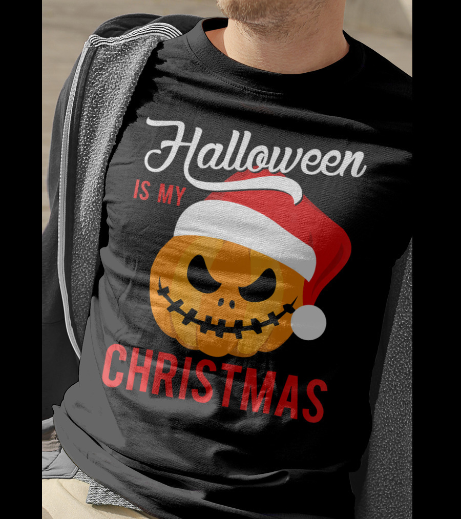 Halloween Is My Christmas Pumpkin Santa Hat T-Shirt