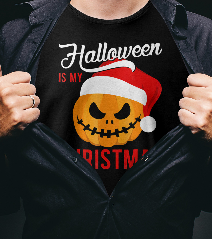 Halloween Is My Christmas Pumpkin Santa Hat T-Shirt