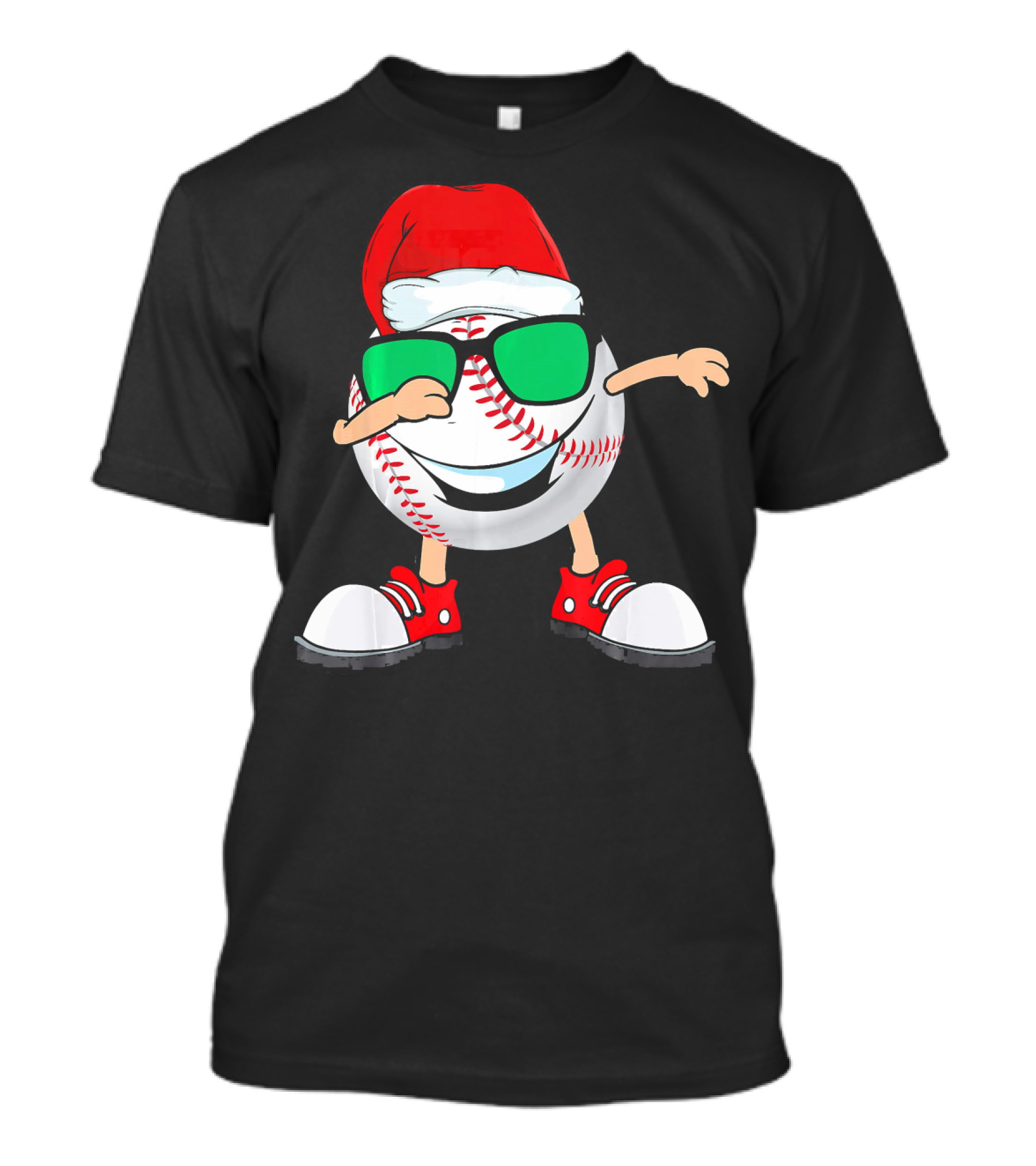 Dabbing Baseball With Santa Hat And Sunglasses T-Shirt