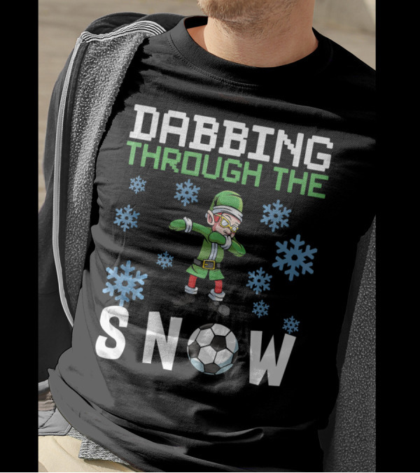 Dabbing Through The Snow Elf Soccer With Snowflakes And Soccer Ball T-Shirt