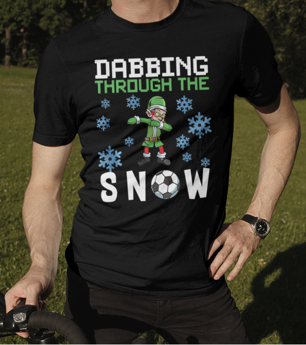 Dabbing Through The Snow Elf Soccer With Snowflakes And Soccer Ball T-Shirt