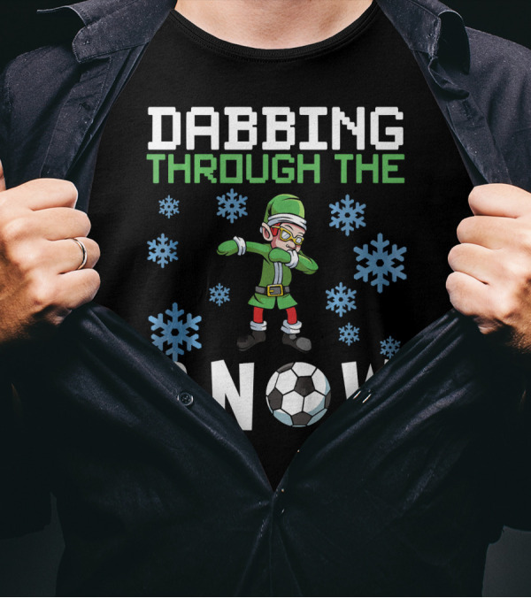 Dabbing Through The Snow Elf Soccer With Snowflakes And Soccer Ball T-Shirt