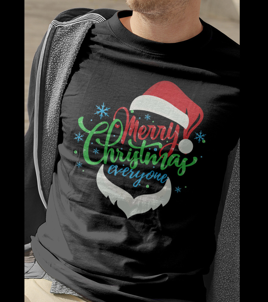 Merry Christmas Everyone Santa Hat With Beard T-Shirt