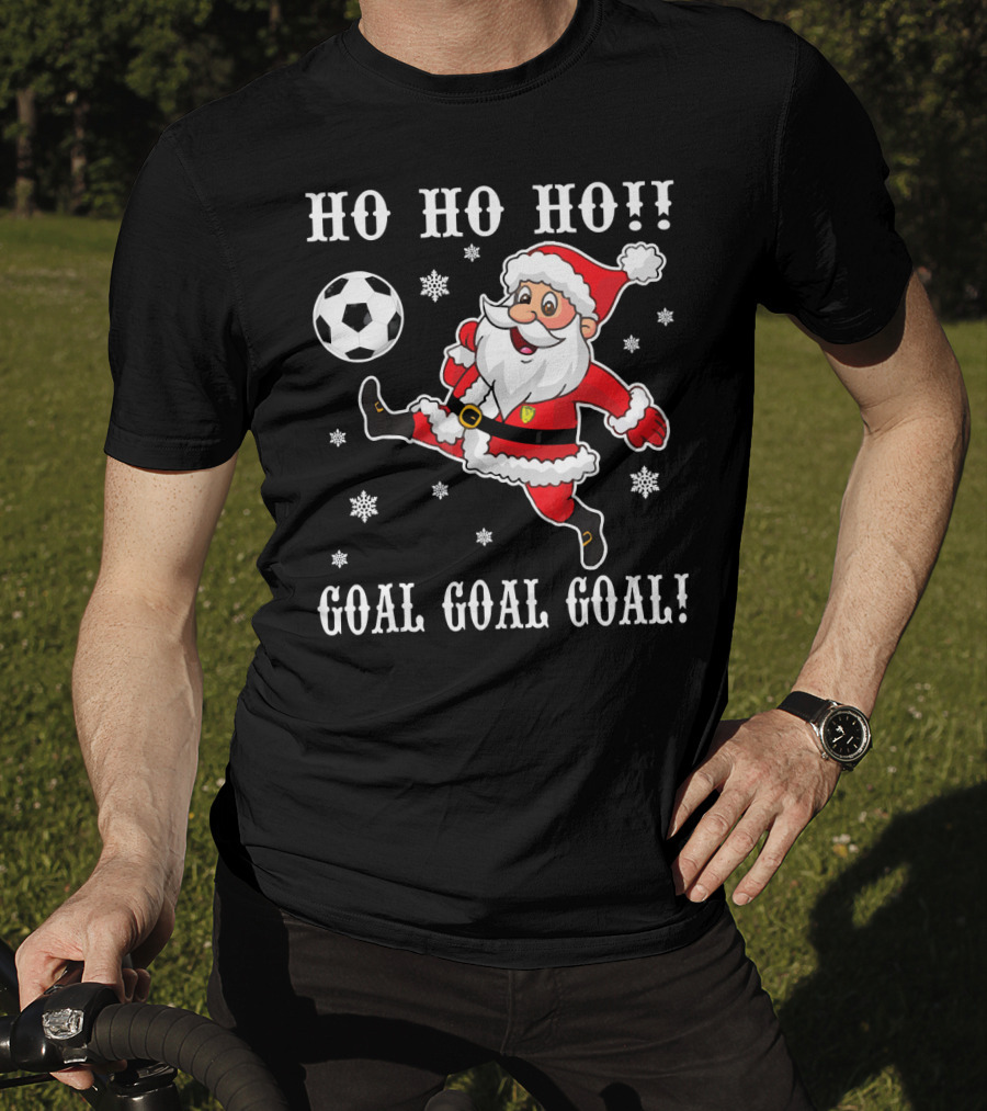 HO HO HO Santa Soccer Goal Goal Goal Snowflakes T-Shirt