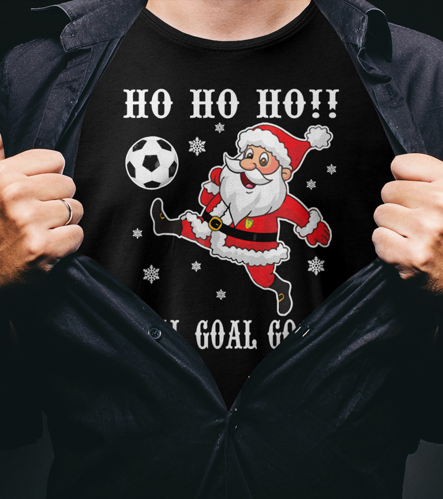 HO HO HO Santa Soccer Goal Goal Goal Snowflakes T-Shirt