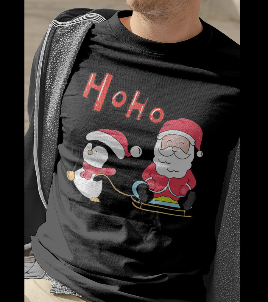 Ho Ho Santa Penguin Merry Christmas Happy Family T-Shirt