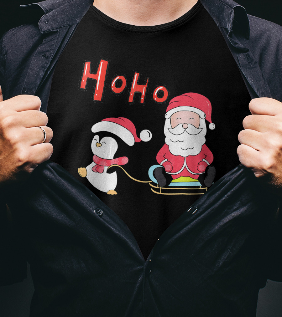 Ho Ho Santa Penguin Merry Christmas Happy Family T-Shirt