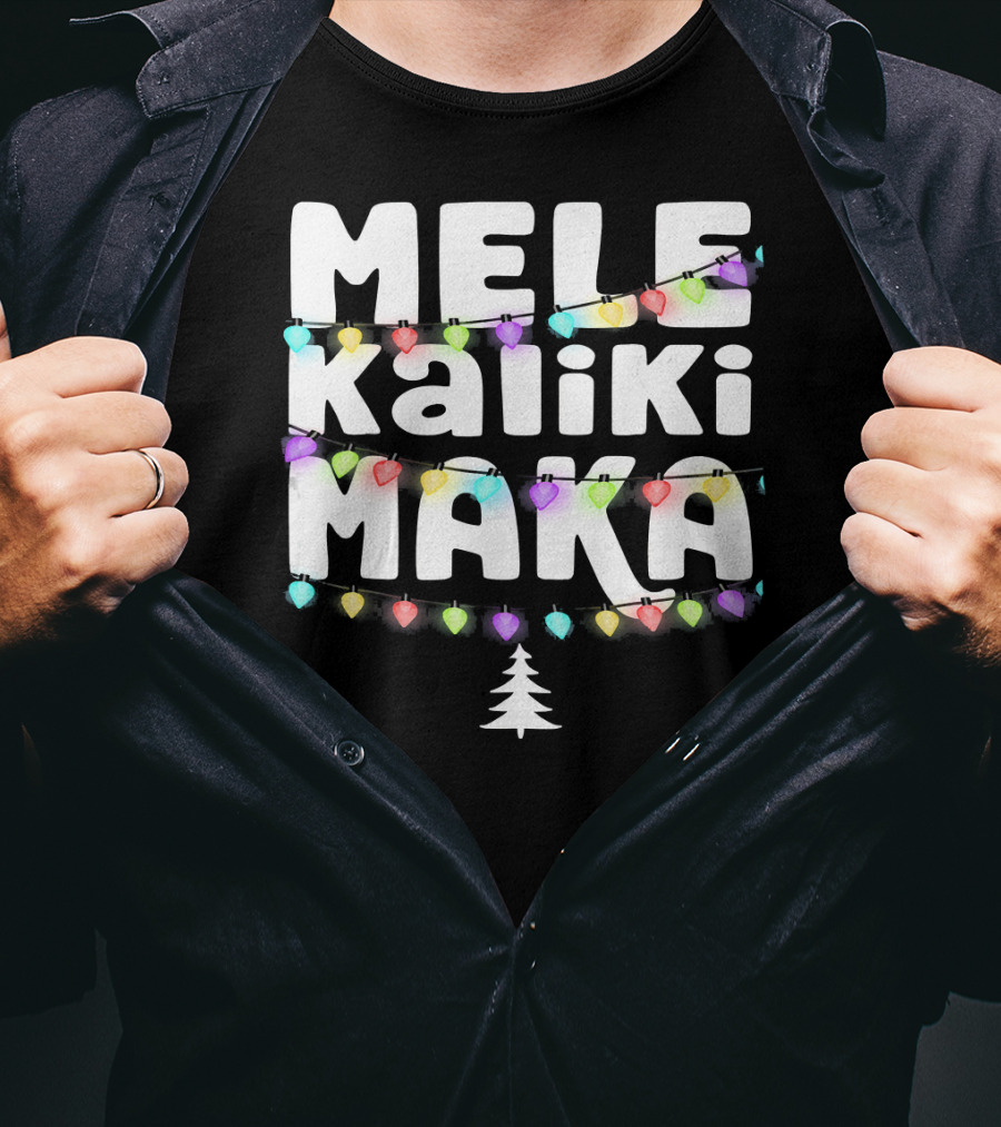Mele Kalikimaka Hawaiian Christmas Festive Lights Tree T-Shirt