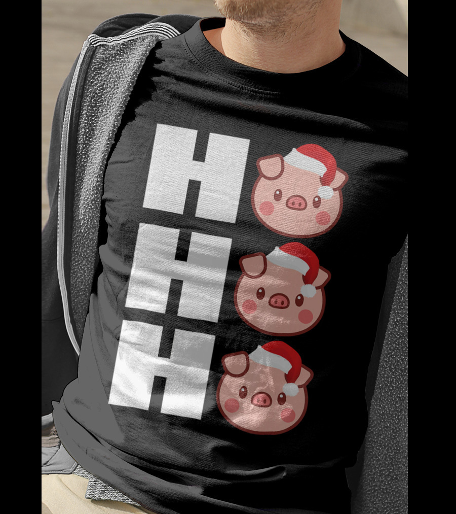HO HO HO Santa Hat Funny Pig Christmas T-Shirt