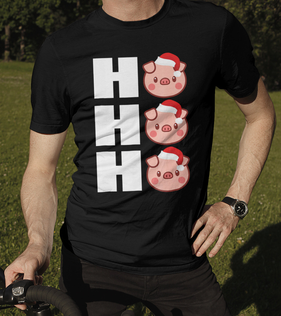 HO HO HO Santa Hat Funny Pig Christmas T-Shirt