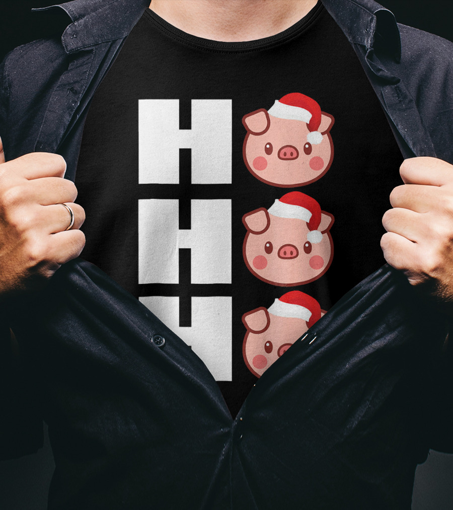 HO HO HO Santa Hat Funny Pig Christmas T-Shirt