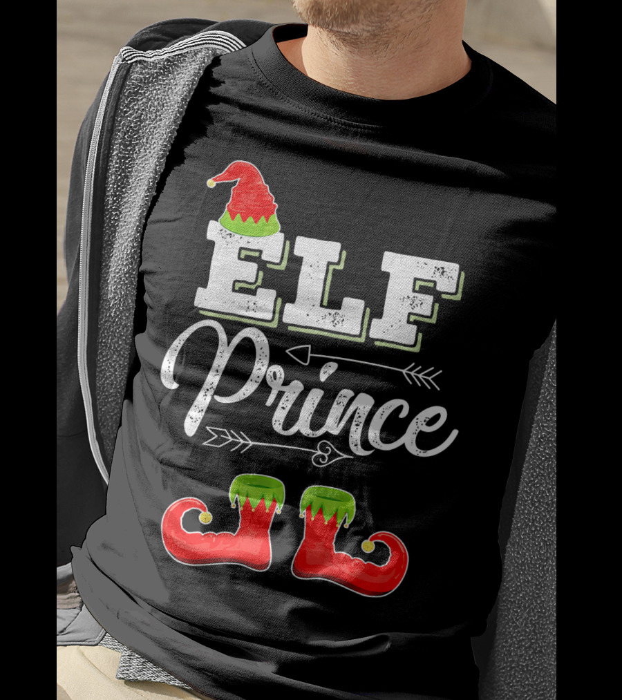 Prince Elf Matching Family Christmas Cos Elf Prince Hat Boots Holiday T-Shirt
