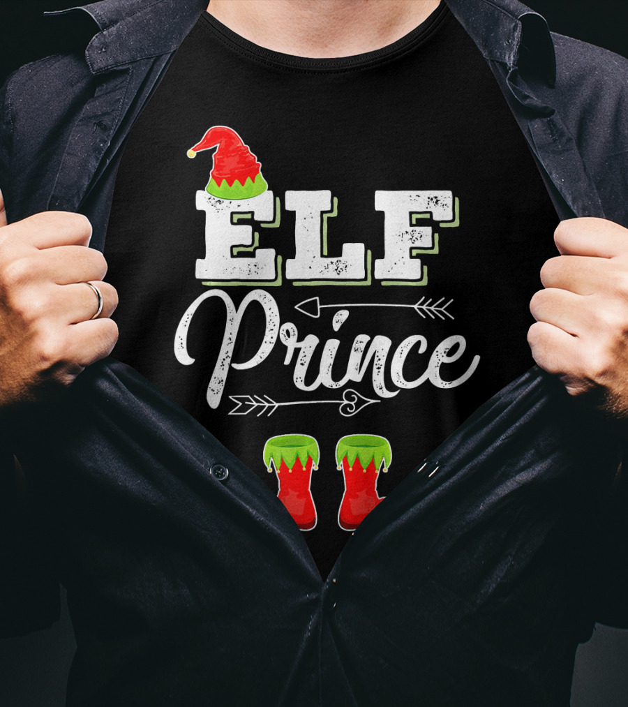 Prince Elf Matching Family Christmas Cos Elf Prince Hat Boots Holiday T-Shirt