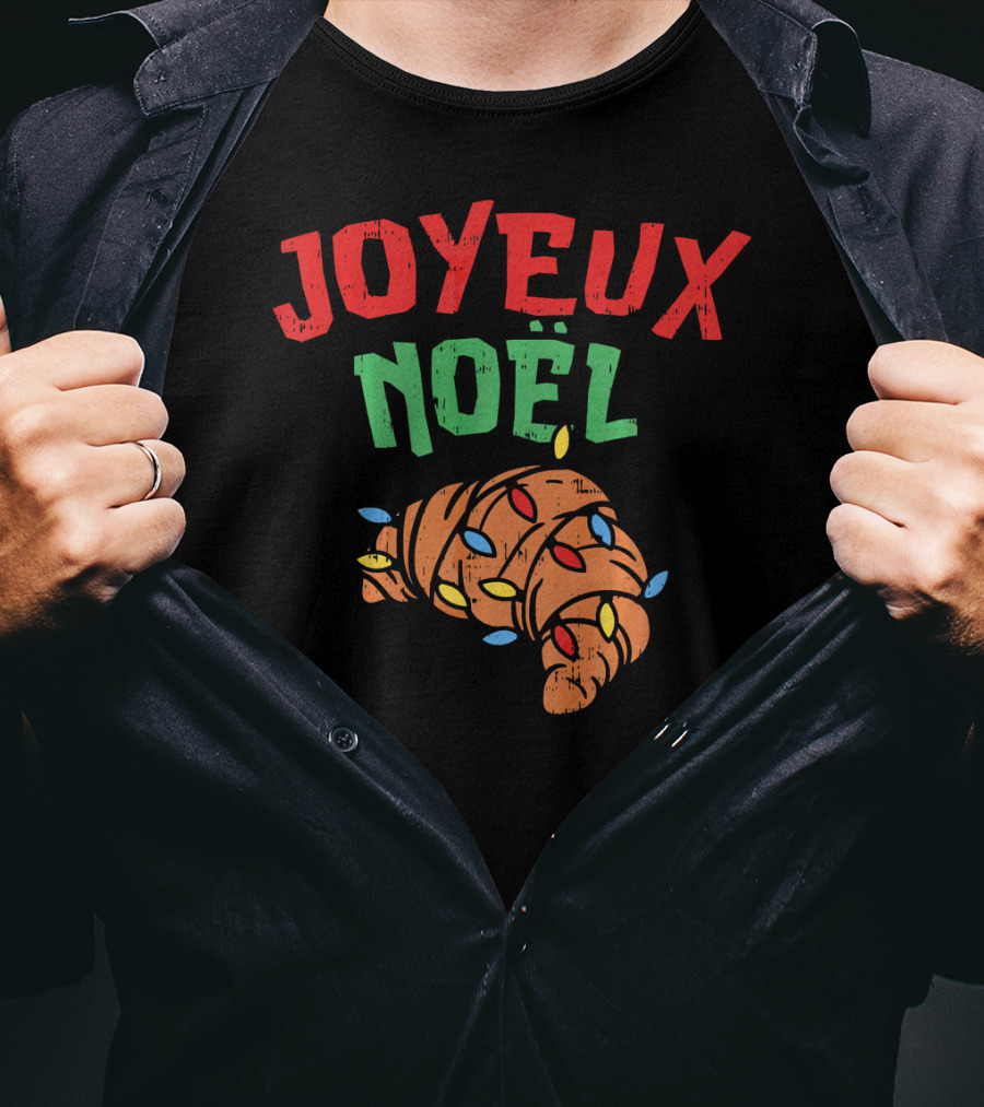 Joyeux Noel Croissant Christmas Lights T-Shirt
