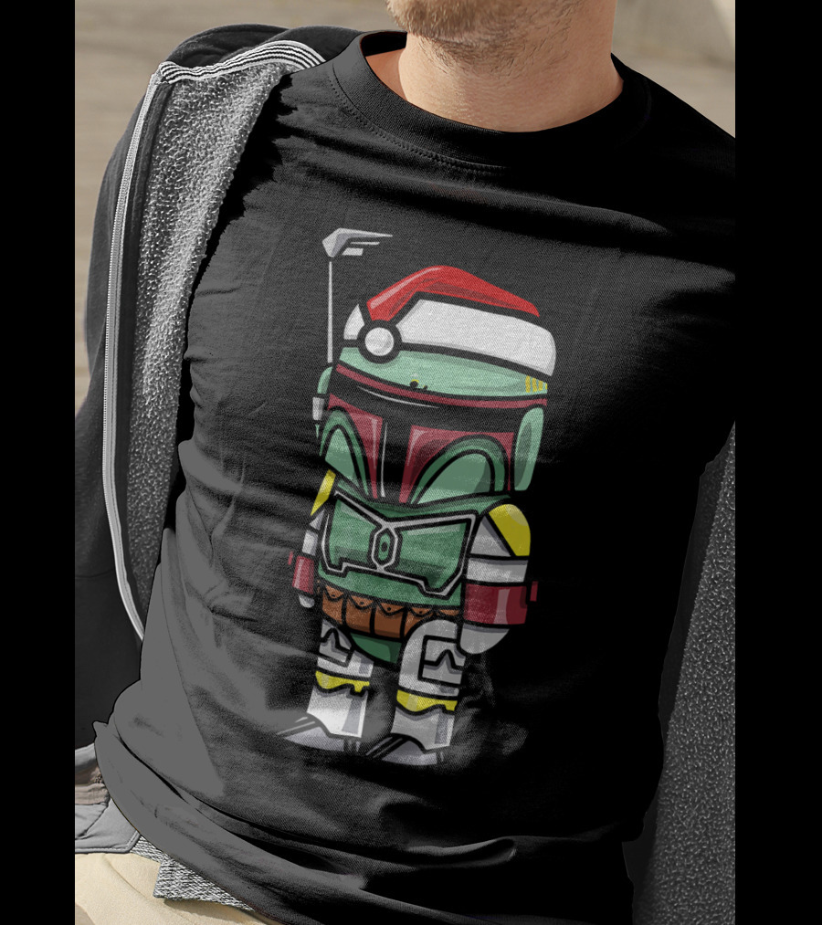 Boba Fett Wearing Santa Hat Star Wars Cartoon Character T-Shirt