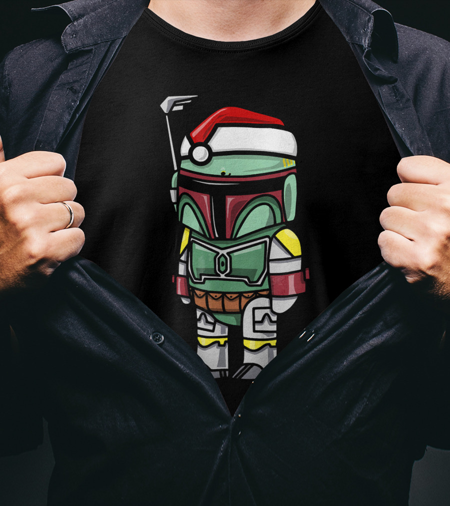 Boba Fett Wearing Santa Hat Star Wars Cartoon Character T-Shirt
