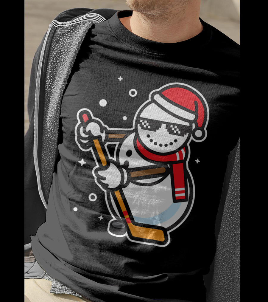 Ice Hockey Player Snowman Funny Boy Cool Nerd Santa T-Shirt