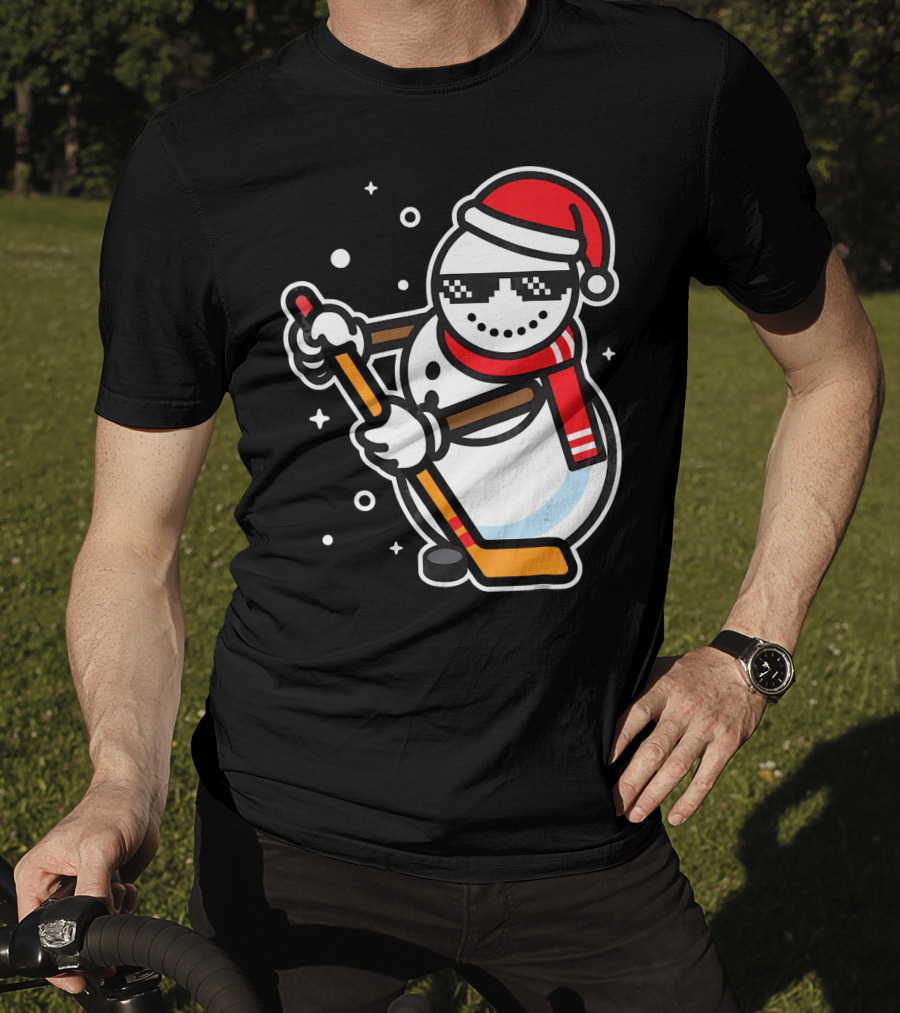 Ice Hockey Player Snowman Funny Boy Cool Nerd Santa T-Shirt