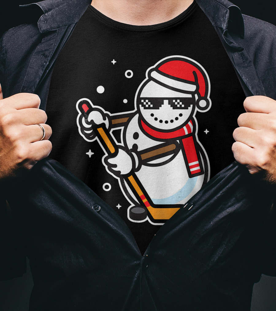 Ice Hockey Player Snowman Funny Boy Cool Nerd Santa T-Shirt