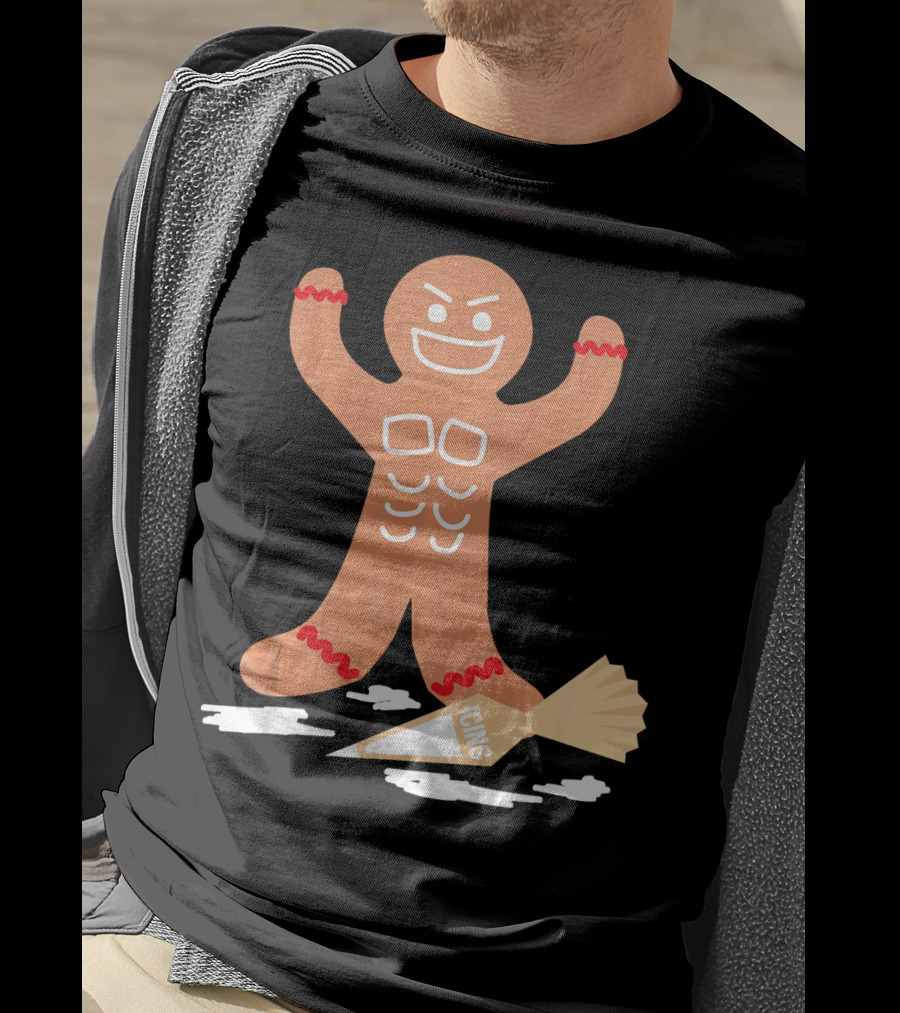 Christmas Gingerbread Muscle Man With Icing Power T-Shirt