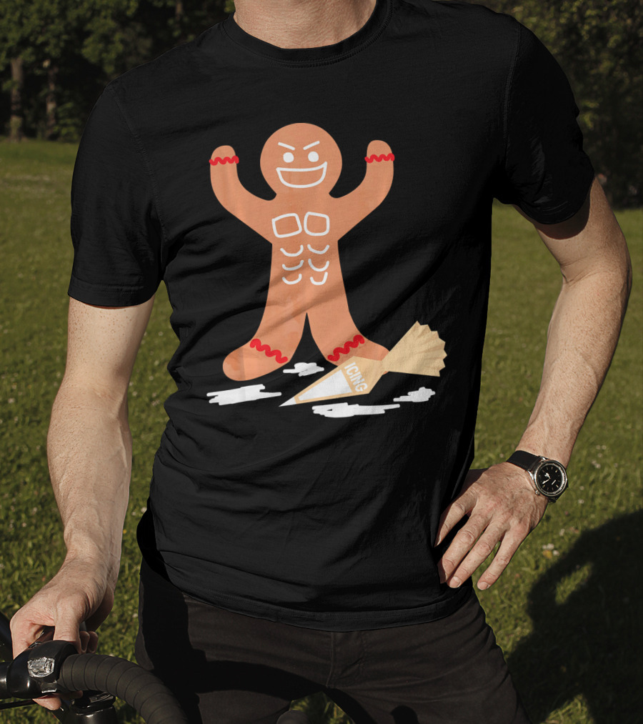 Christmas Gingerbread Muscle Man With Icing Power T-Shirt