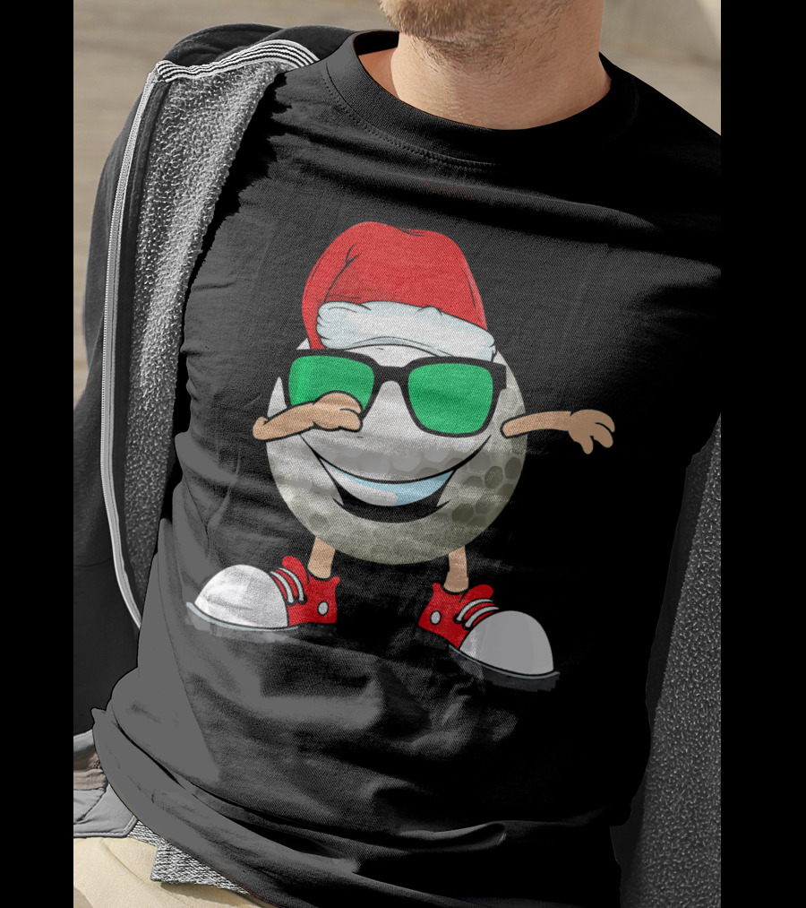 Dabbing Golf Ball With Santa Hat And Sunglasses T-Shirt