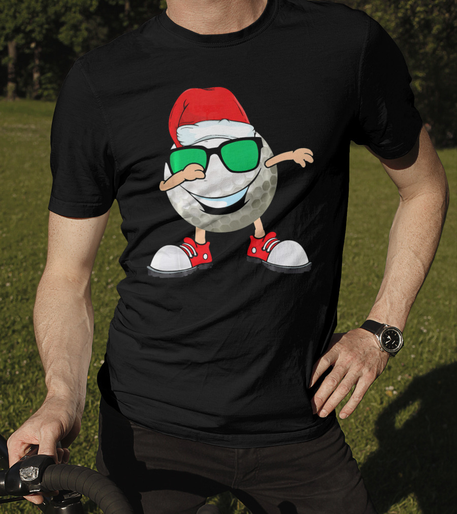 Dabbing Golf Ball With Santa Hat And Sunglasses T-Shirt