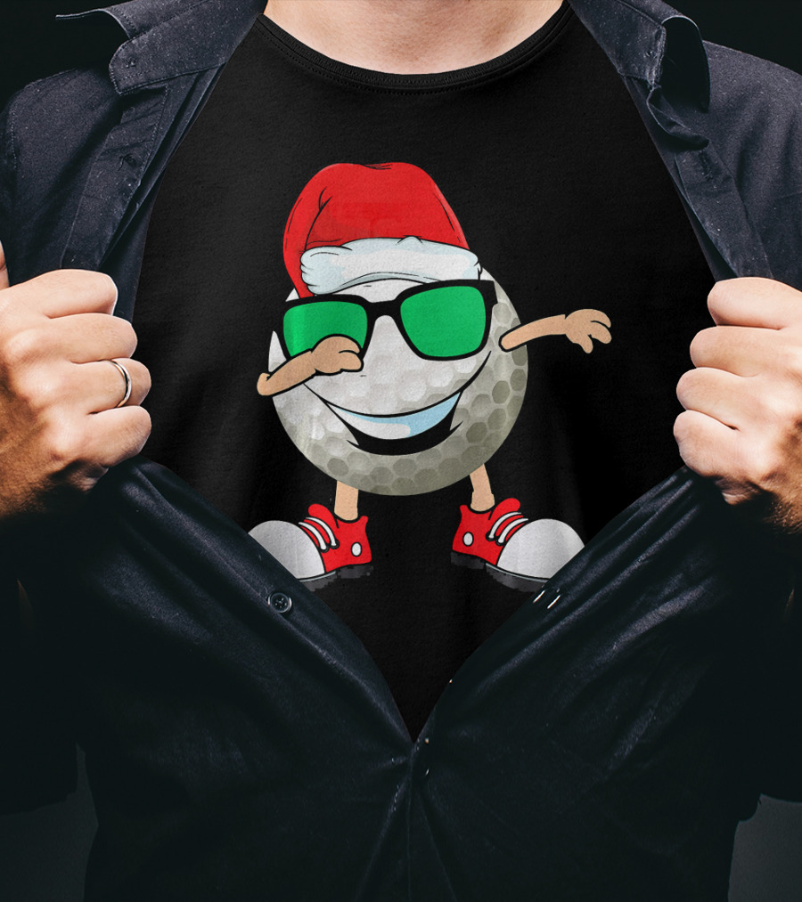 Dabbing Golf Ball With Santa Hat And Sunglasses T-Shirt