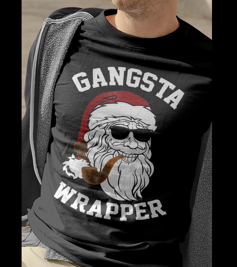 Gangsta Wrapper Santa Smoking Pipe With Sunglasses T-Shirt
